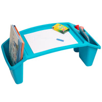 Mind Reader Sprout Collection, Portable Desk, Breakfast Tray, Laptop Desk, Side Storage Pockets with 3 Compartments for Toys, Coloring Books, Tablets, Books, Games & Snacks, Plastic, Blue, 1-Pack