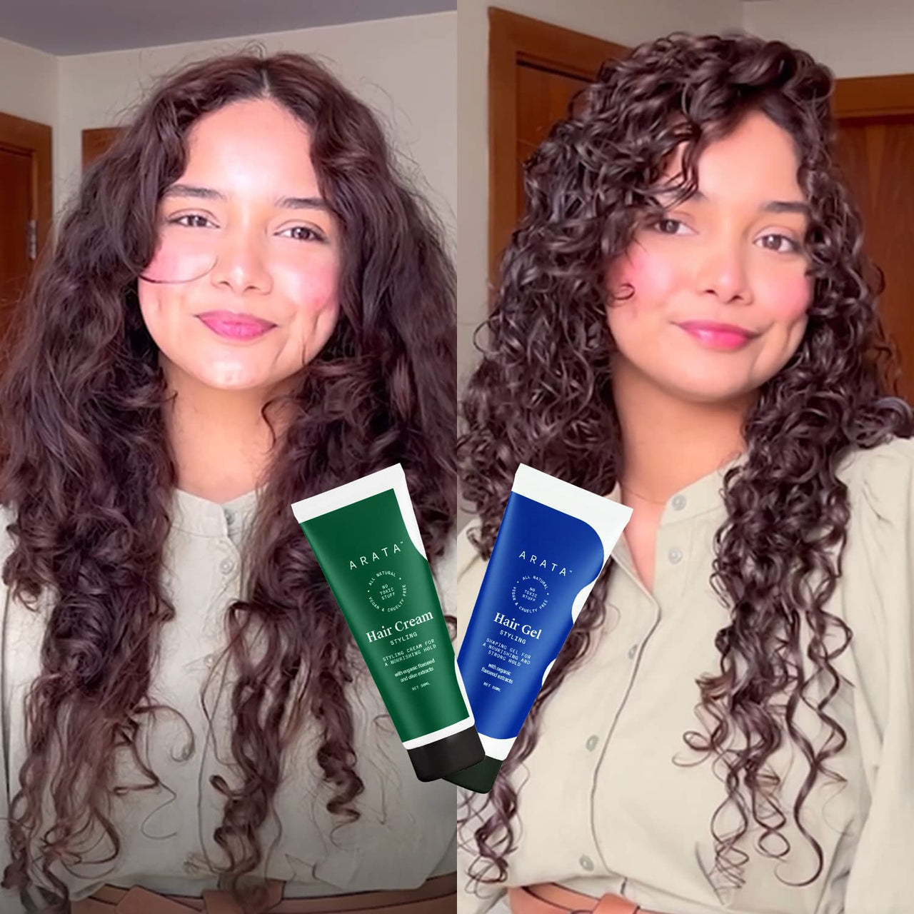 Arata Styling Combo of 2 - Styling Hair Cream (50 ML) & Styling Hair Gel (50 ML) | For Glossy & Matte Looks | Soft & Strong Hold | Defined, Frizz-Free Hair | Adds Texture & Boosts Moisture | For All Hair Types