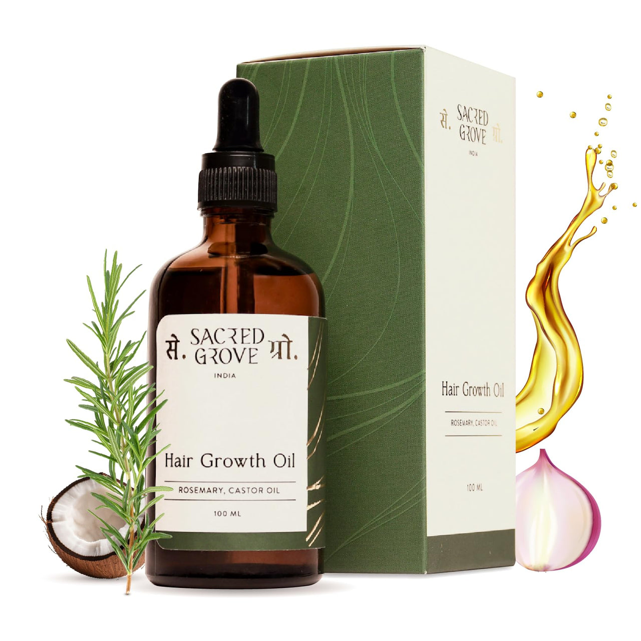 Sacred Grove Rosemary & Onion Oil for Hair Growth | Made Using 16 Potent Raw Herbs | Intensive Hair Growth Treatment | Stimulates Hair Follicles & Promotes Circulation | 100 ML