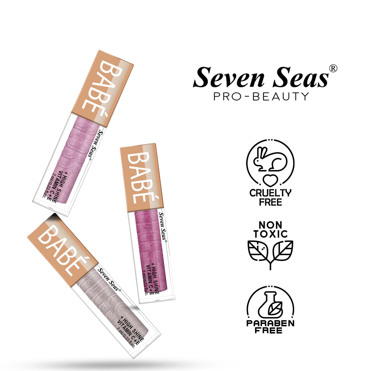Seven Seas Babe Glittery Lip Gloss With High Shine Lip Color For Glossy Look |Lightweight Non Sticky Lip shiner For Moisturizing Lips (Silver,7ML)