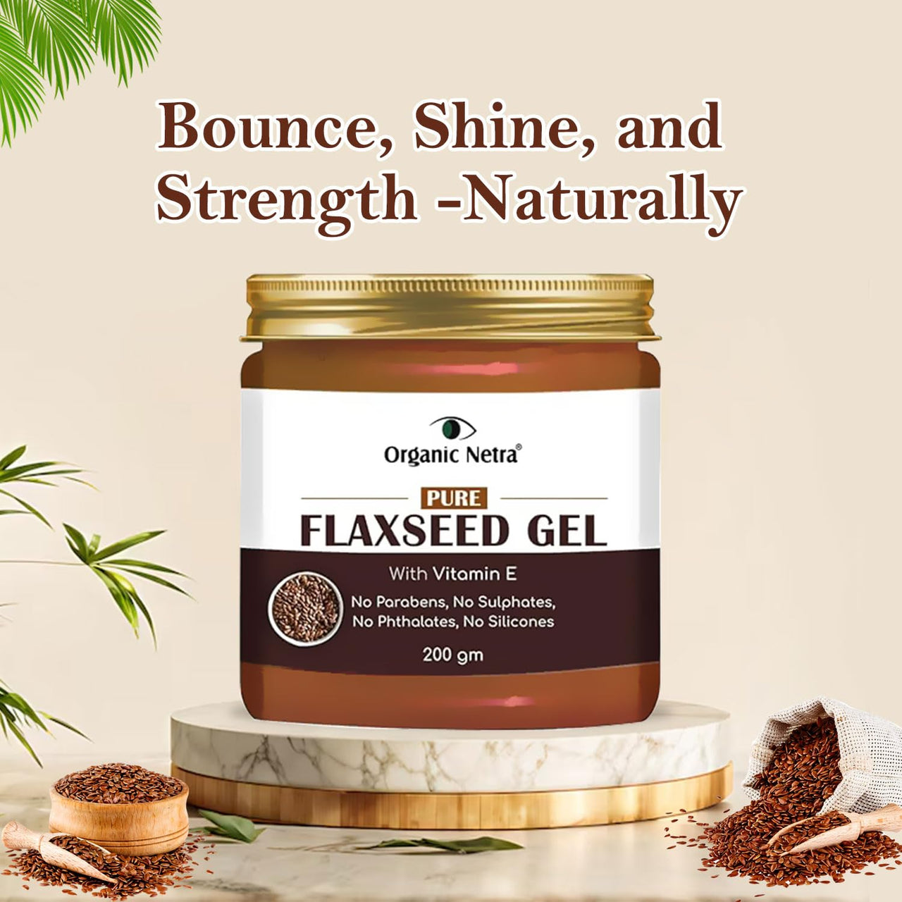 Organic Netra Pure Flaxseed Gel with Vitamin E for Hair and Skin Strengthens and Nourishes Hair and Skin Health Safe for All Skin Types Reduces Fine Lines and Wrinkles 200g