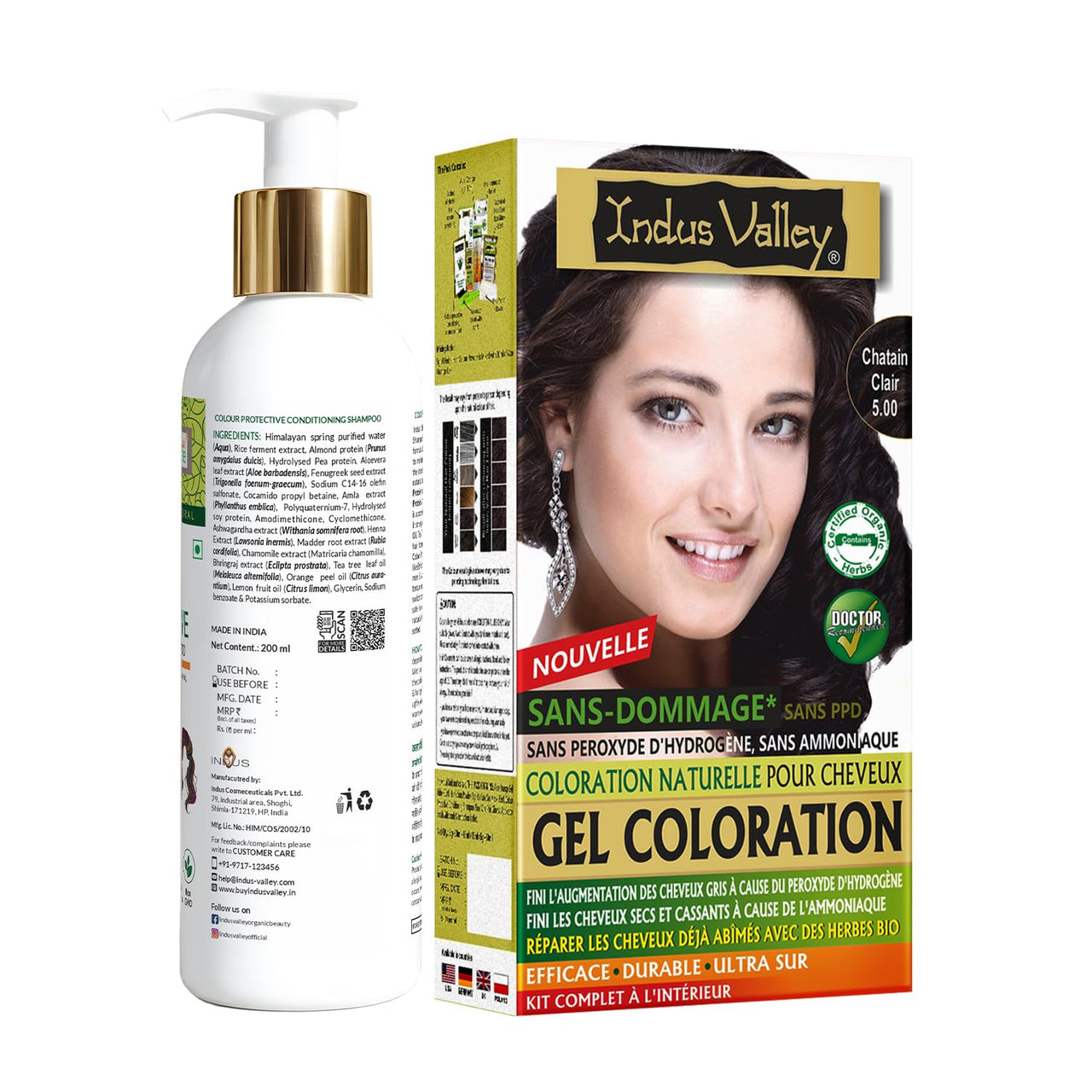 INDUS VALLEY Hair Color Trial Pack | Light Brown With Colour Protection Shampoo (200 ml)
