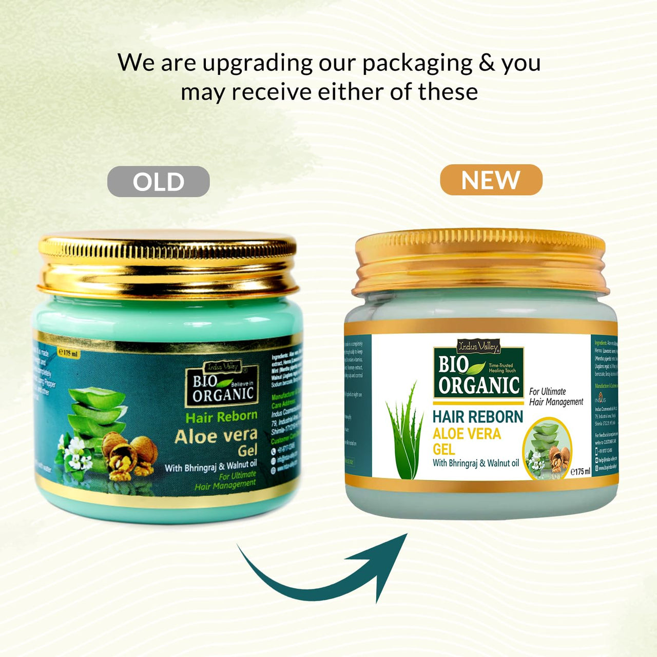 INDUS VALLEY Bio Organic Non-Toxic Aloe Vera Gel & Hair Reborn Gel for Acne, Scars, Glowing & Radiant Skin Treatment (175+175=350g)
