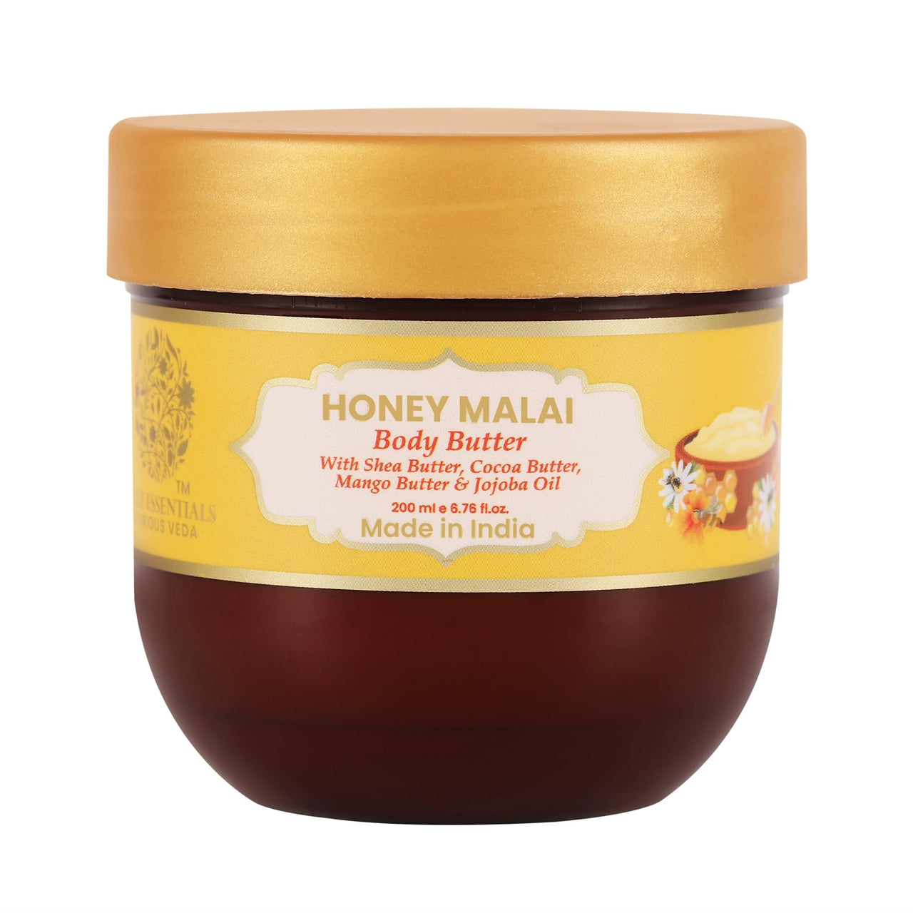 RYLLZ ESSENTIALS Honey Malai Body Butter | with Shea Butter, Cocoa Butter, Mango Butter, Niacinamide & Jojoba Oil| for 48Hrs Moisturisation, Stretch Marks, Dry/Itchy Skin & Uneven Skin Tone | 200 ml