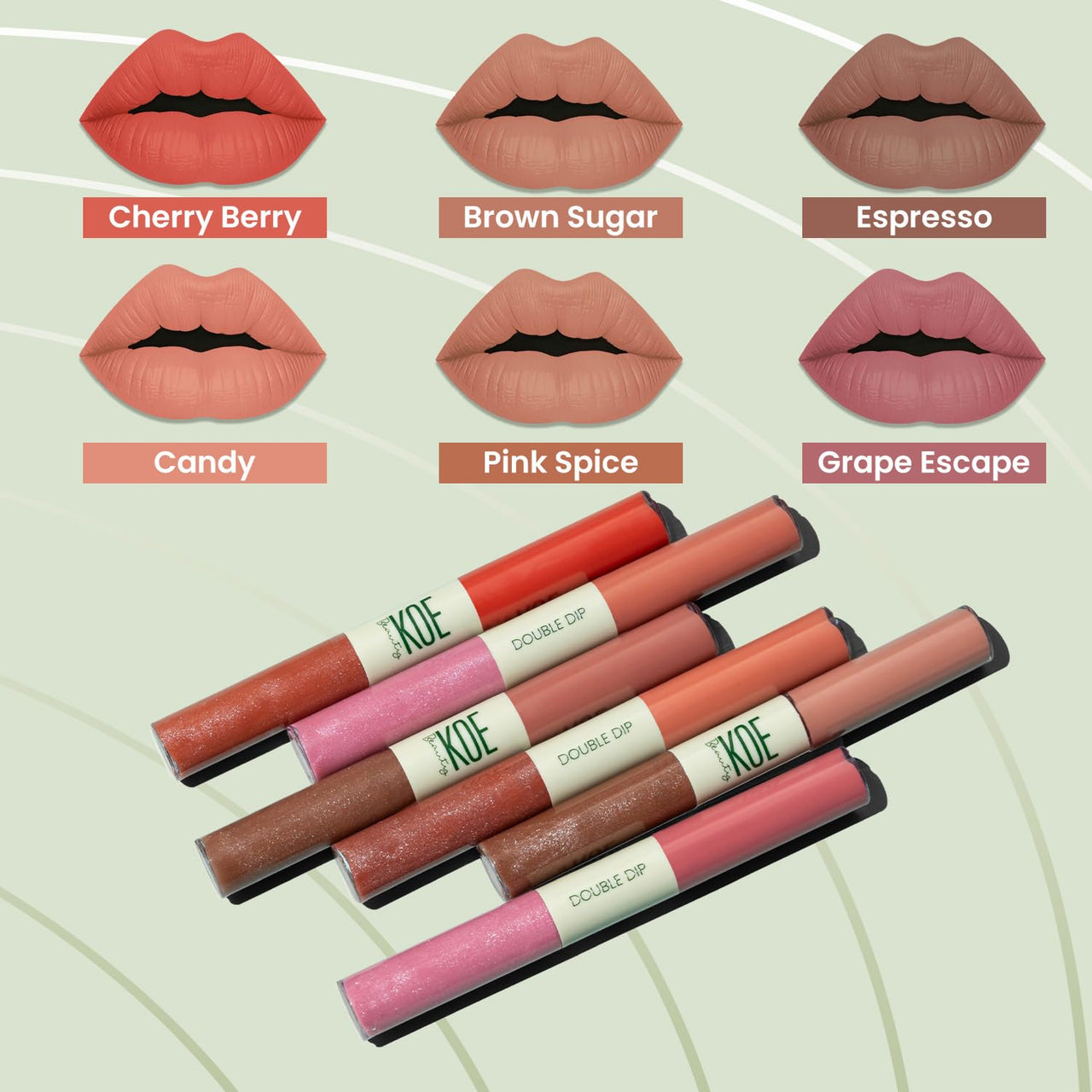 Koe Beauty Double Dip | Pink Spice & Jelly | Warm Rosy Pink Matte Lipstick (2ml) Plus Candy Gloss Finish Lip Topper (2ml) | Perfect Balance of Color & Shine