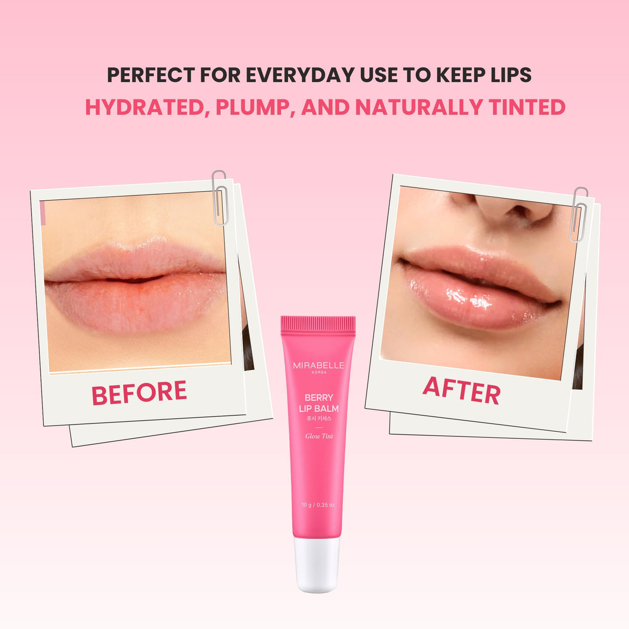 Mirabelle Korea Berry Tinted Lip Balm 10g | Subtle Tinted Korean Lip Balm for Dry & Chapped Lips | Brightens Pigmented Lips | Jojoba Oil, Cherry Extract | Men & Women