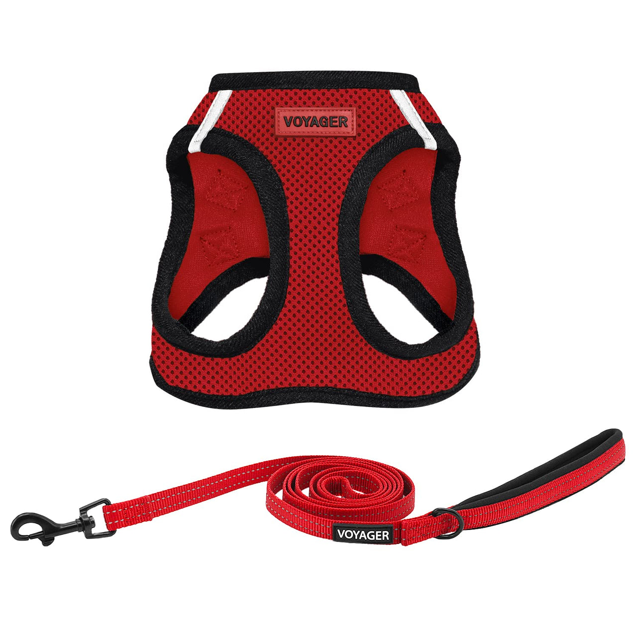 Voyager Step-in Air All Weather Mesh Harness and Reflective Dog 5 ft Leash Combo with Neoprene Handle, for Small, Medium and Large Breed Puppies by Best Pet Supplies - Red/Black Trim, X-Small Harness Leash Bundle (Red/Black Trim) XS (Chest: 13 - 14.5")
