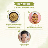 INDUS VALLEY Bio Organic Multani Mitti Powder For Skin, Hair | Fuller's Earth | Bentonite Clay For Glowing Skin, (300g+50g)