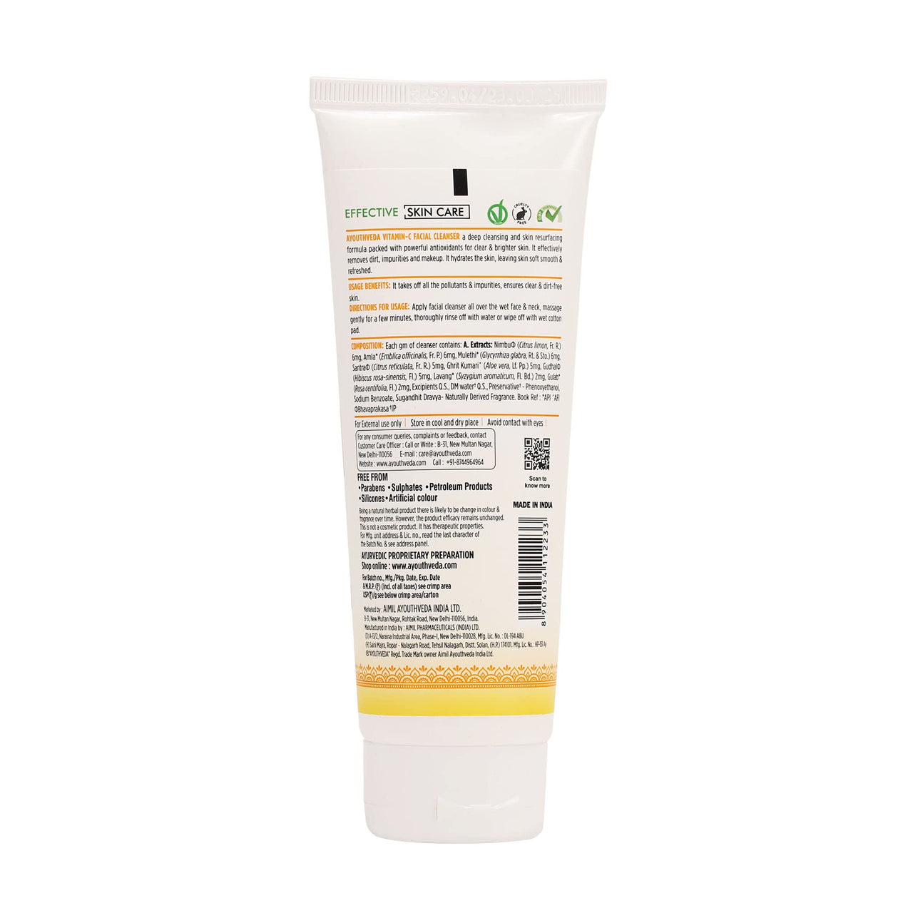 Ayouthveda Vitamin-C Facial Cleanser with Indian Gooseberry, Lemon, Orange & Hibiscus Extracts | Gently Exfoliates, Promotes Collagen & Brightens Skin | Suitable for All Skin Types | 100g