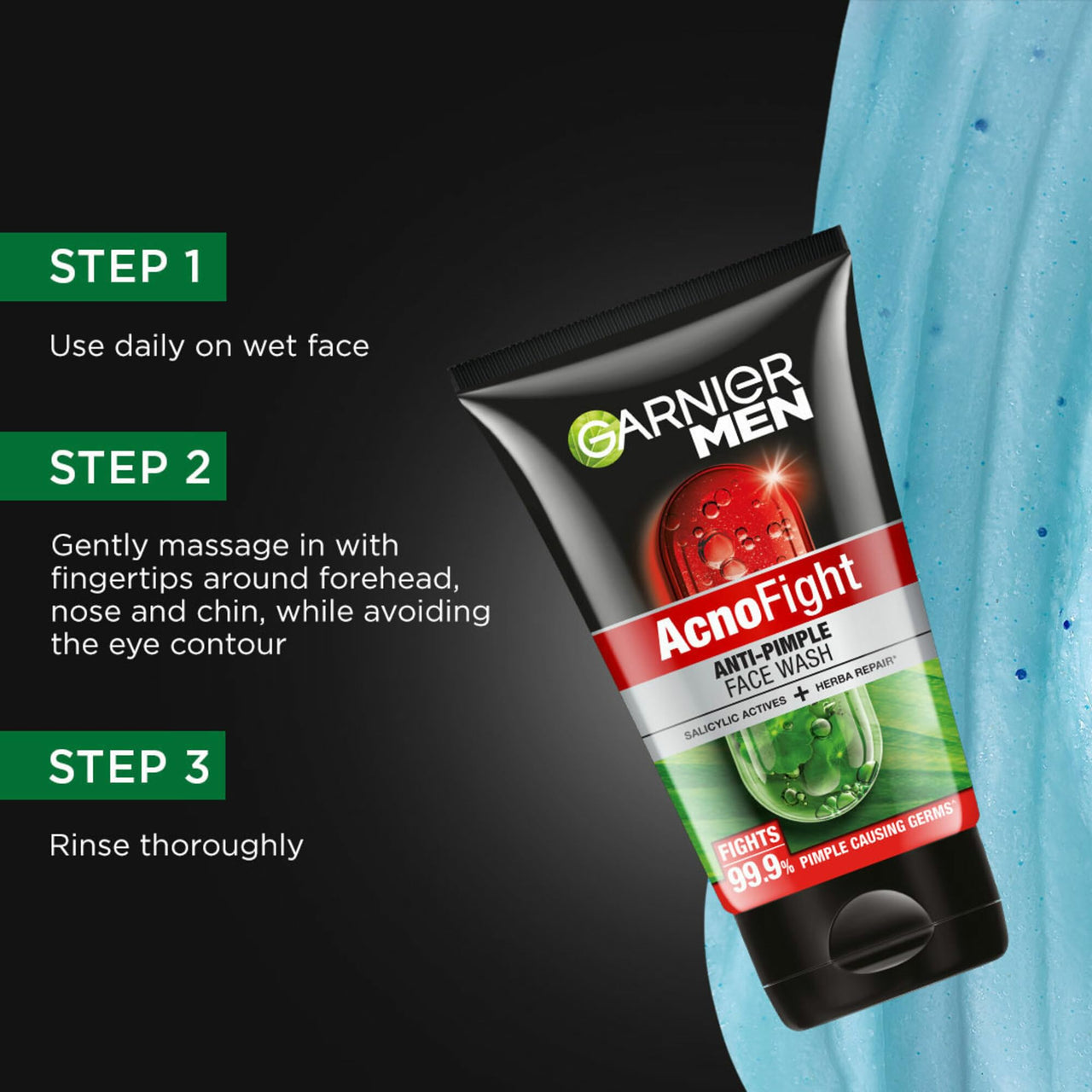 Garnier Men, Anti-Pimple Face Wash, Repairs Skin & Balances Oils, AcnoFight, 100 g (Pack of 2)