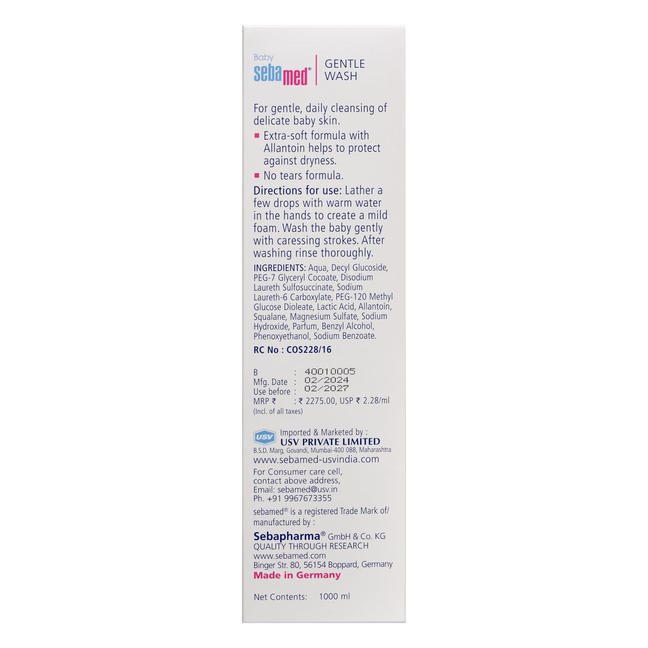 Sebamed Baby Gentle Wash 1000 ml | pH 5.5 | Body Wash | Soap Free | Tear Free