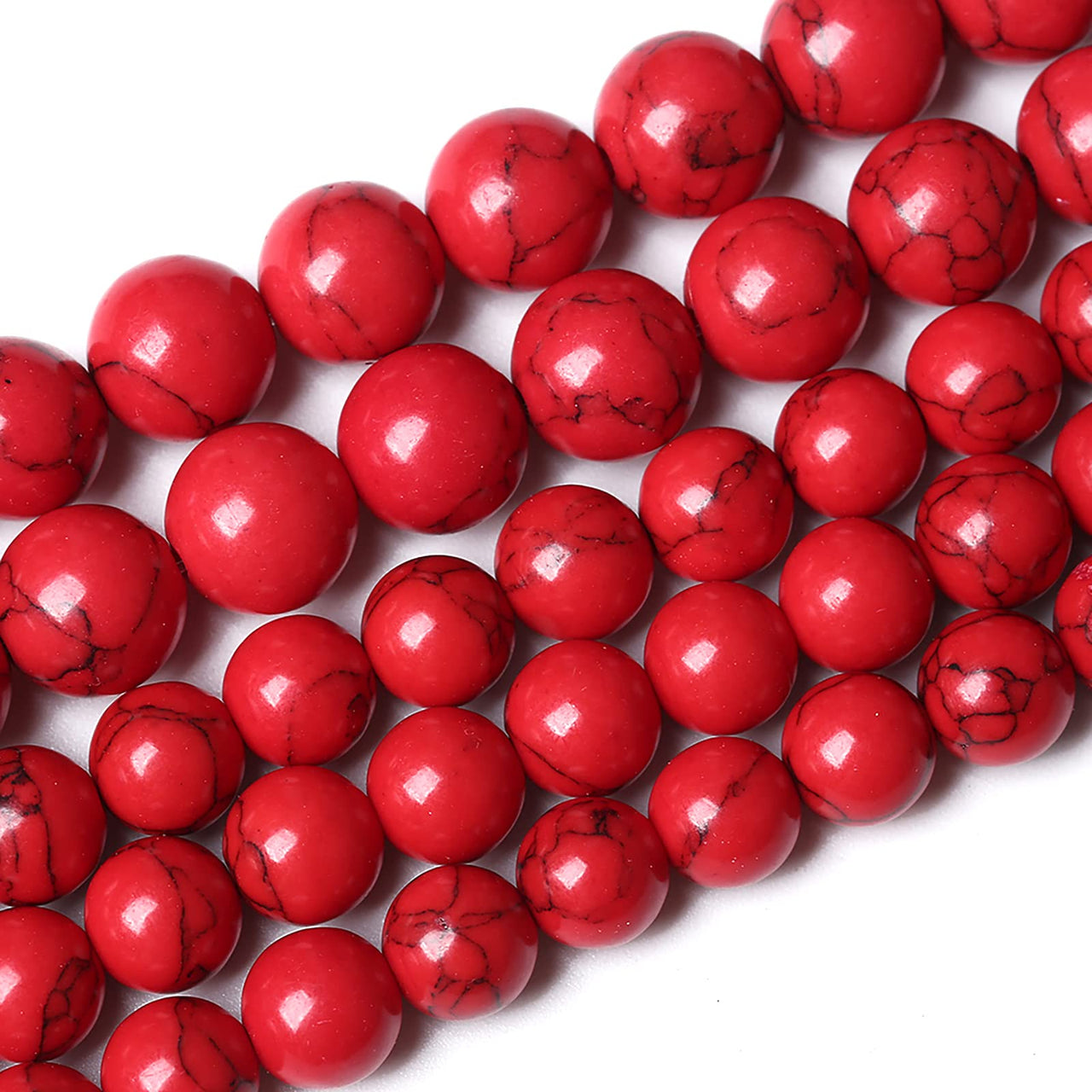 32pcs 12mm Natural Stone Beads Red Turquoise Gemstone Round Loose Beads for Jewelry Making Crystal Energy Stone Healing Power DIY Bracelets Red Turquoise Beads