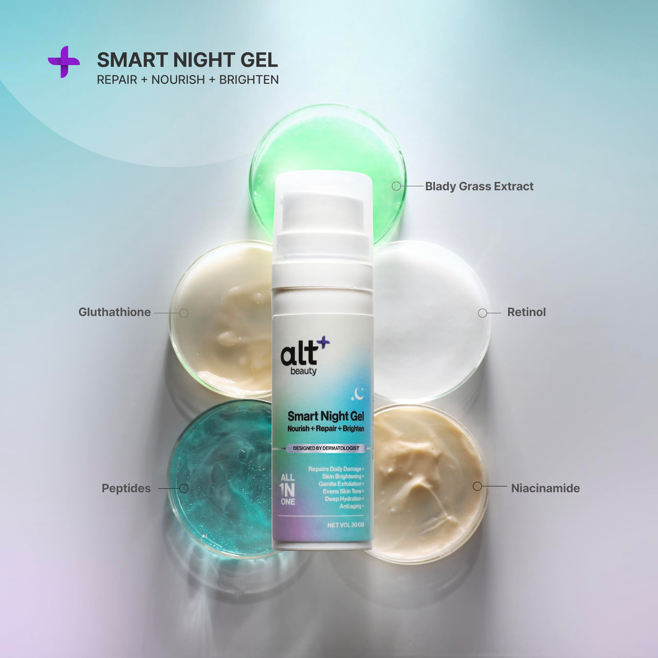 altBeauty Smart Night Get with Retinol, Glutathieone & Peptides for Reducing Wrinkles & Fine Lines | Deep Hydration, Skin Renewals & Brightening | Derma Grade Quality - 30gm