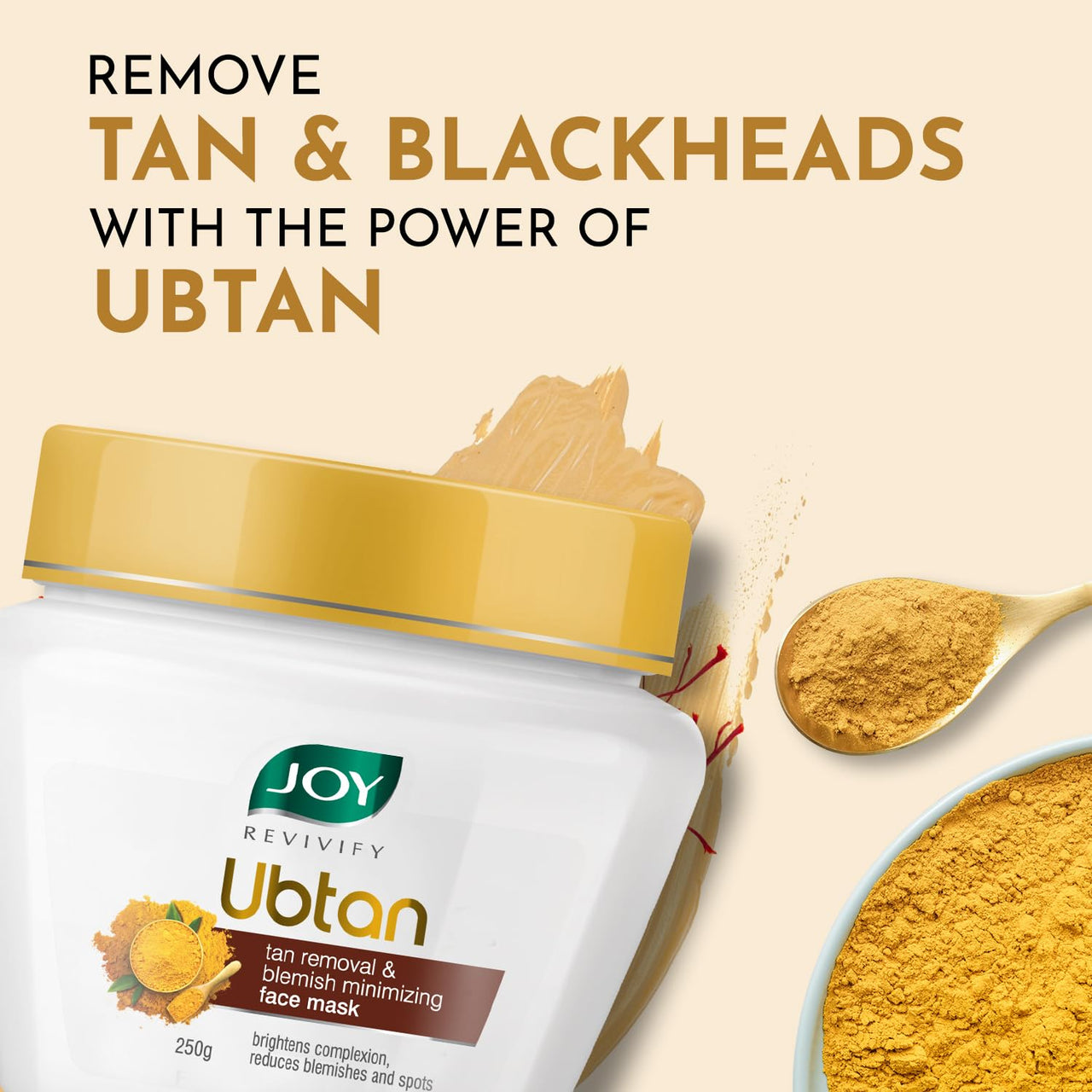 Joy Ubtan Tan Removal Face Pack (250gm) | Detan Pack with Kaolin Clay, Sandalwood, Turmeric & Saffron for Natural Glow | Exfoliates Skin & Minimizes Blemishes | For All Skin Types; Men & Women