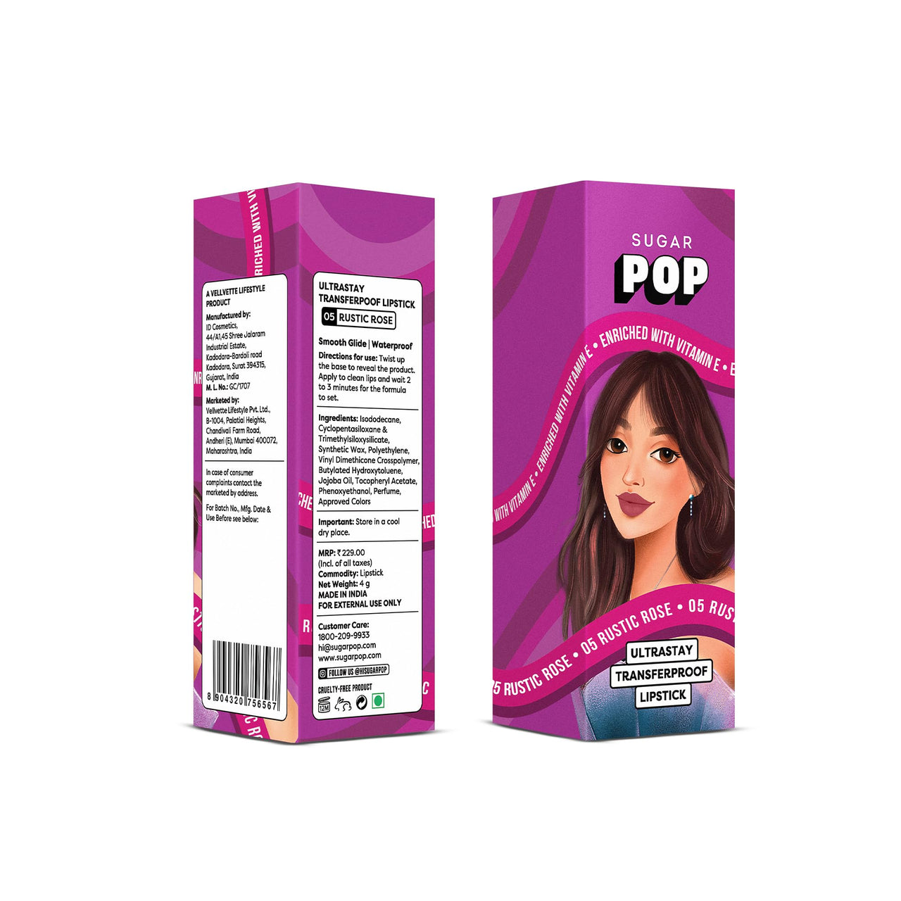 SUGAR POP Ultrastay Transferpoof Lipstick with Vitamin E, Smooth Glide, Waterproof Longlasting 4gm 05 Rustic Rose