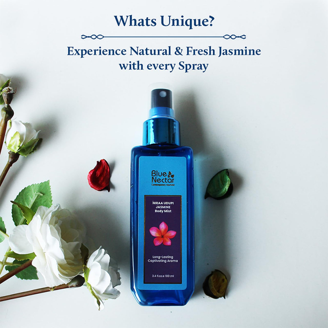 Blue Nectar Niraa Udupi Jasmine Body Mist for Long-Lasting Freshness and Relaxation (100ml)
