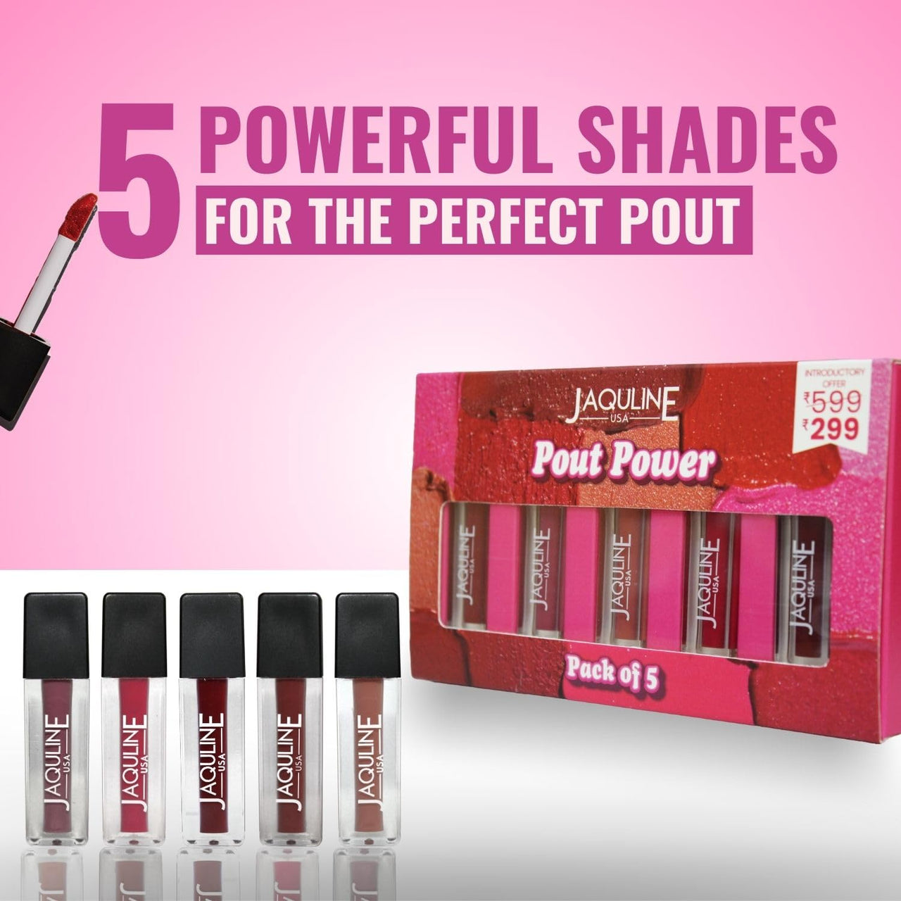 Jaquline USA Pout Power Set Of 5 Liquid Matte Lipstick | Water Proof | Smudge Proof | Transfer Proof |Long Lasting | Hydrating & Lightweight| (5X1.25Ml)