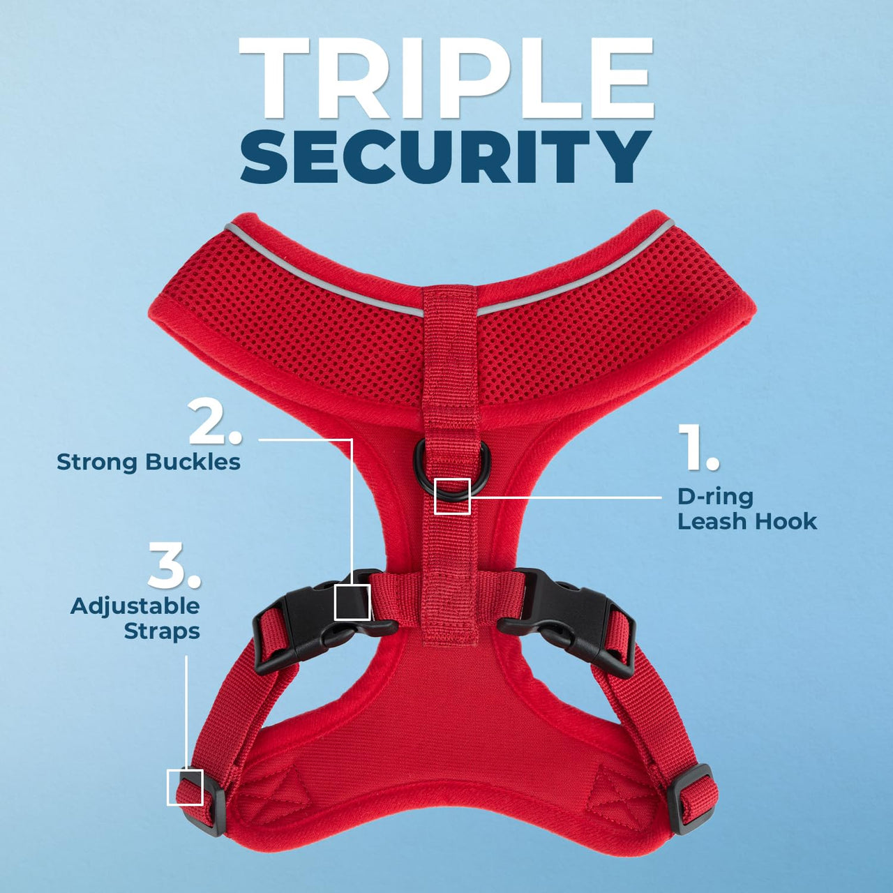 Aerolite No Pull Mesh Dog Harness with Lightweight, Soft, Breathable Chest Coverage, Reflective Stitching, and Adjustable Straps for Walking, Running, Training, Heavy Duty and Durable - Red, M