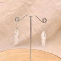 Paialco Hand Wired Healing Crystal Point Chakra Dangling Earrings for Women White Quartz