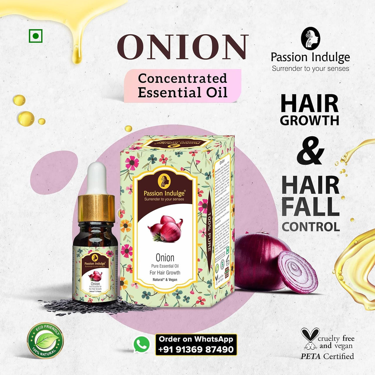 Passion Indulge Hair Fall Control & Hair Growth Combo Kit - With Onion Essential Oil Activator 10ml & Onion & Bhringraj Hair Growth Oil 100ml