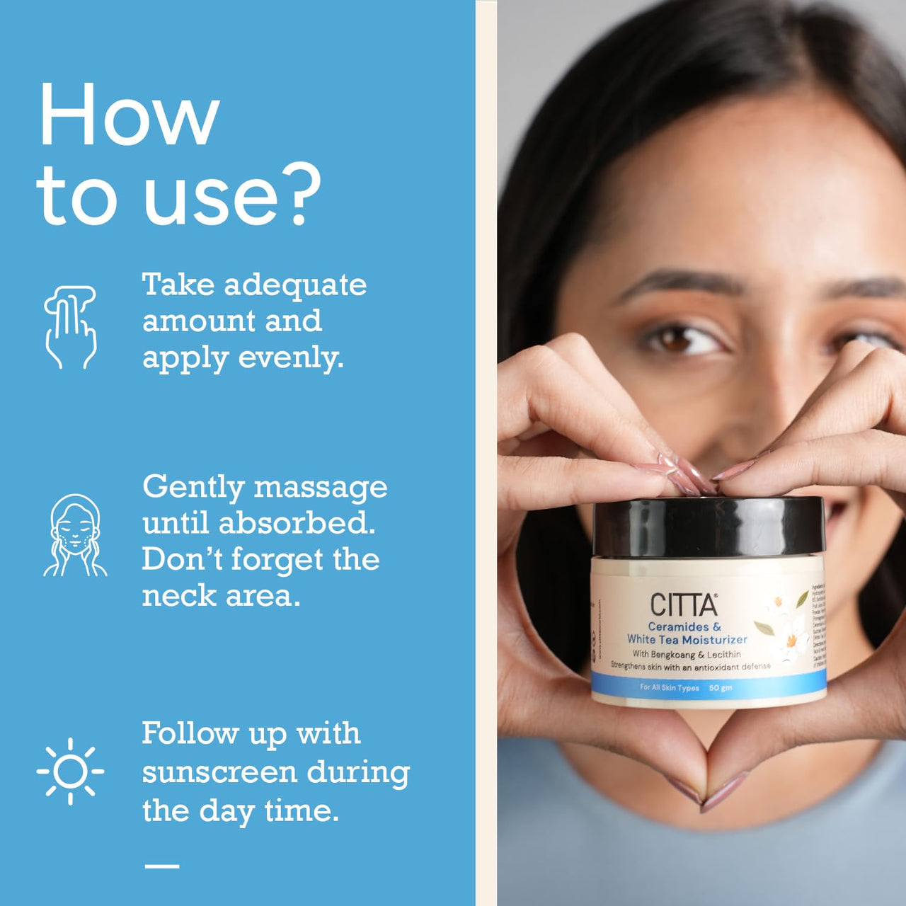 CITTA Ceramides & White Tea Moisturizer for Men & Women | Hydrating Face Moisturizer with Niacinamide for Dry Skin | Daily Use for All Skin Types | Power Blend of Ceramides & White Tea | 50 gm