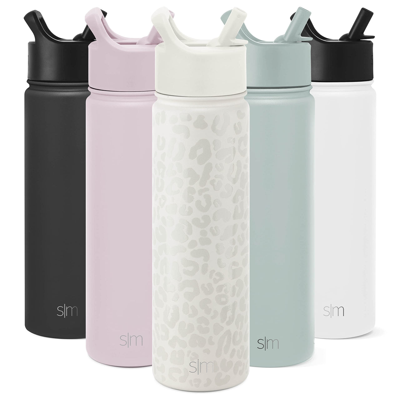 Simple Modern Leopard Water Bottle with Straw Lid Vacuum Insulated Stainless Steel Metal Thermos Bottles | Reusable Leak Proof BPA-Free Flask for Sports | Summit Collection | 22oz, Cream Leopard Pattern: Cream Leopard