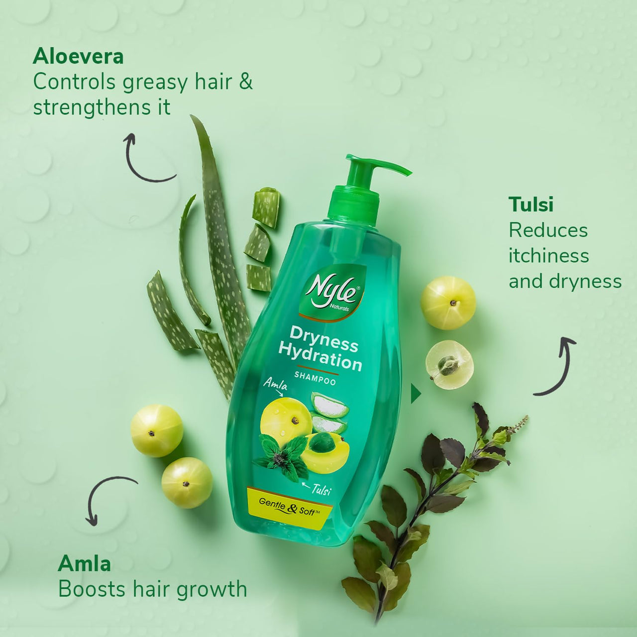 Nyle Naturals Damage Repair Anti Hairfall Shampoo, With Shikakai And Hibiscus, Gentle and soft shampoo, PH balanced and Paraben free,1L