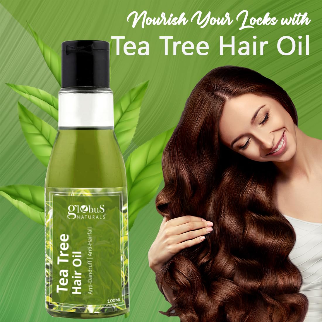 Globus Naturals Tea tree Hair Oil 100 ml, for dandruff & ichy scalp conditions, with 14 ayurvedic herbs, 100% Natural & Organic, SLS Free, Paraben Free