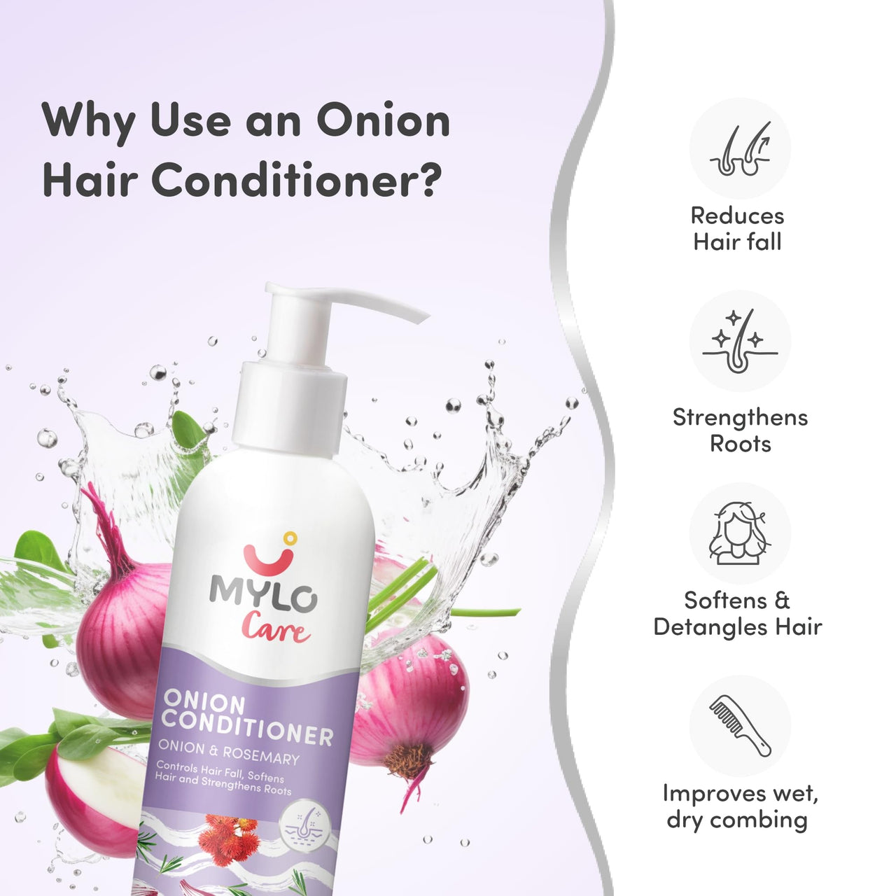 Mylo Care Anti Hair Fall Kit | Onion Shampoo & Onion Conditioner 200ml Each|Contains Red Onion Oil |Strengthens Hair Roots| All Natural|No Sulphates|No Parabens|No Mineral Oils