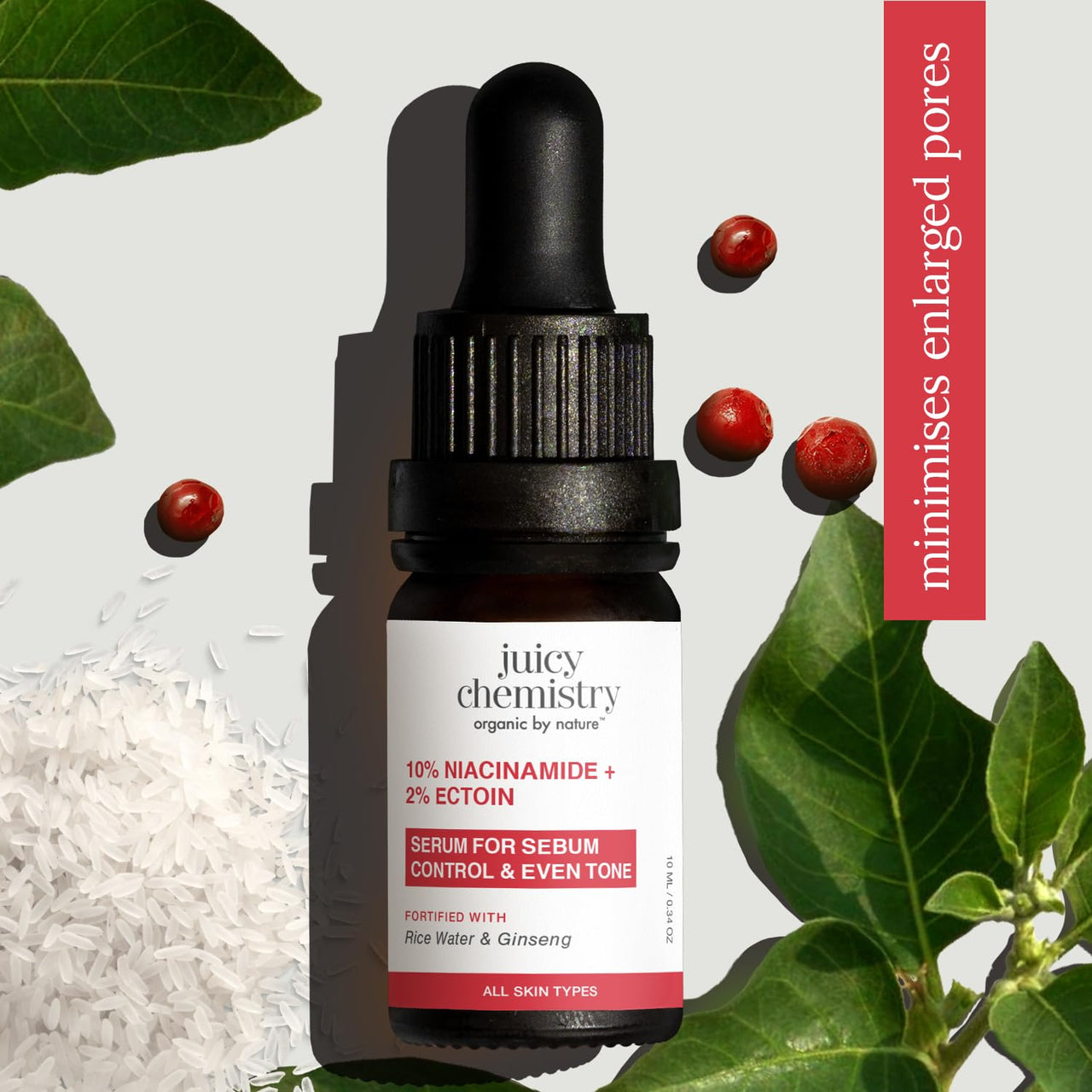 Juicy Chemistry 10% Niacinamide + 2% Ectoin Face Serum, 10 ml | Oil Control, Pore Refining & Skin Barrier Support | Lightweight & Fragrance-Free