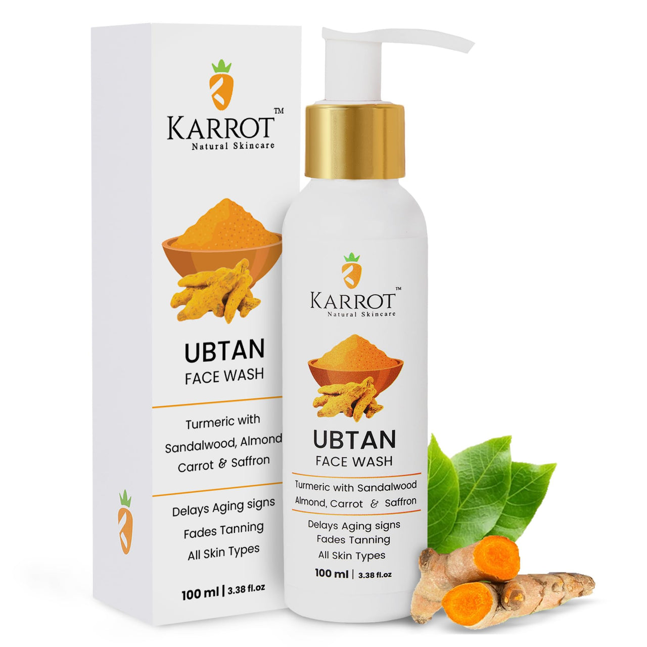 Karrot Natural Skincare Ubtan Detan Face Wash, Fades Tanning and Promotes Youthfulness, Turmeric with Sandalwood, Almond, Carrot and Saffron, Ideal for Men and Women, 100 ml