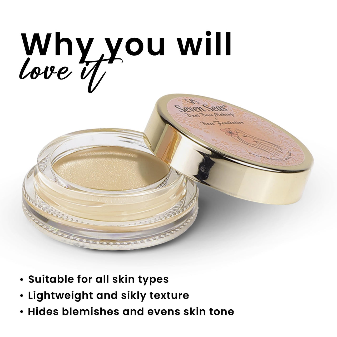 Seven Seas Mousse Foundation & Concealer | Lightweight, Full Coverage Matte Finish with SPF | Long Lasting Foundation for Face Makeup (Ivory)