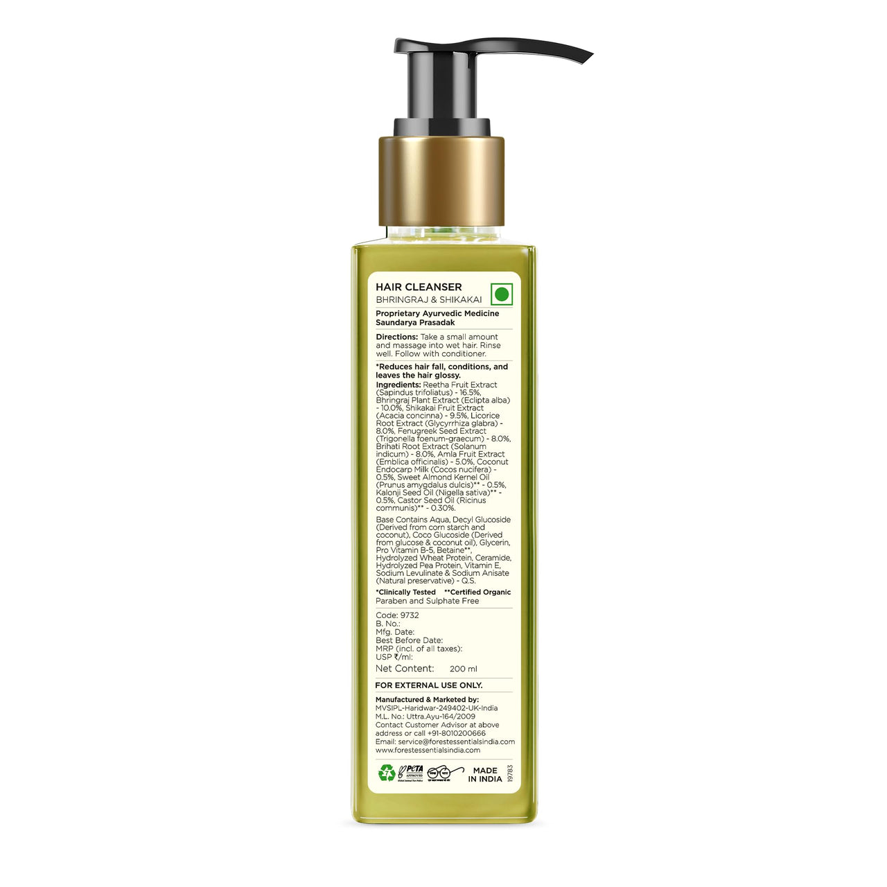 Forest Essentials Hair Cleanser Bhringraj & Shikakai | Ayurvedic Anti-Dandruff Natural Shampoo | Reduces Hair Fall and Dandruff | Controls Hair Thinning | Sulphate & Paraben Free,200 grams