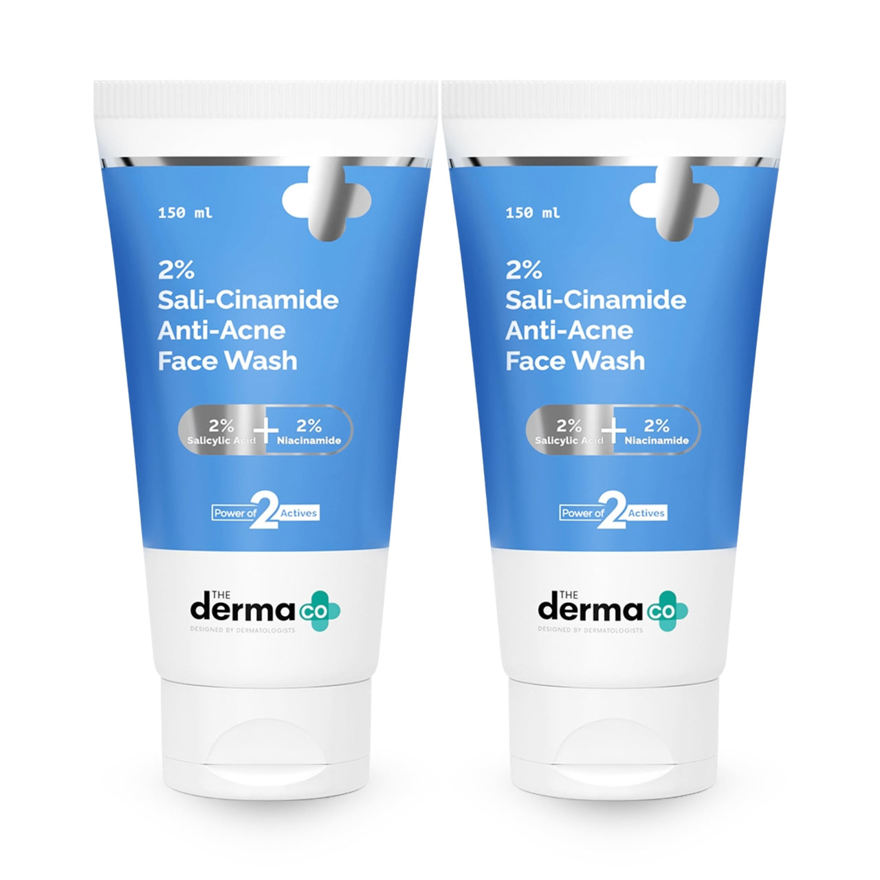 The Derma Co 2% Sali-Cinamide Anti-Acne Face Wash | With 2% Salicylic Acid & 2% Niacinamide | Treats Active Acne & Fades Marks I For Oily & Combination Skin | Power of 2 Actives | For Men & Women | 150 ml x 2