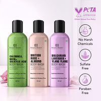 Botanic Hearth Body Wash Set of 3 – British Rose, Neem & Lavender | Hydrating & Purifying Shower Gel | Deep Cleansing, Refreshing & Nourishing | For All Skin Types | 118ml Each