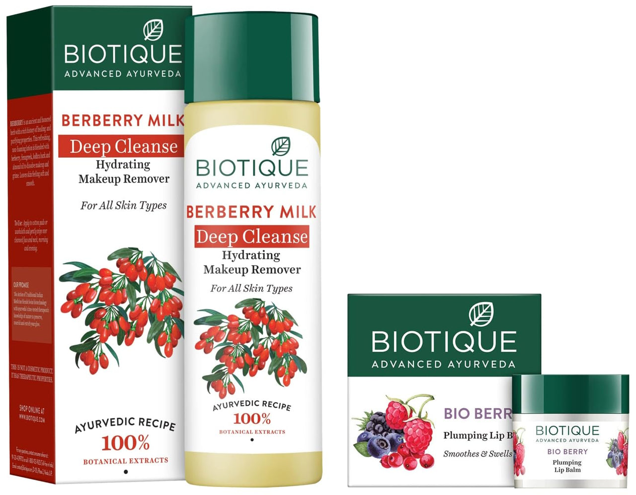 Biotique Bio Berry Plumping Lip Balm Smoothes & Swells Lips, 12G & Biotique Bio Berberry Hydrating Cleanser For All Skin Types, 120Ml