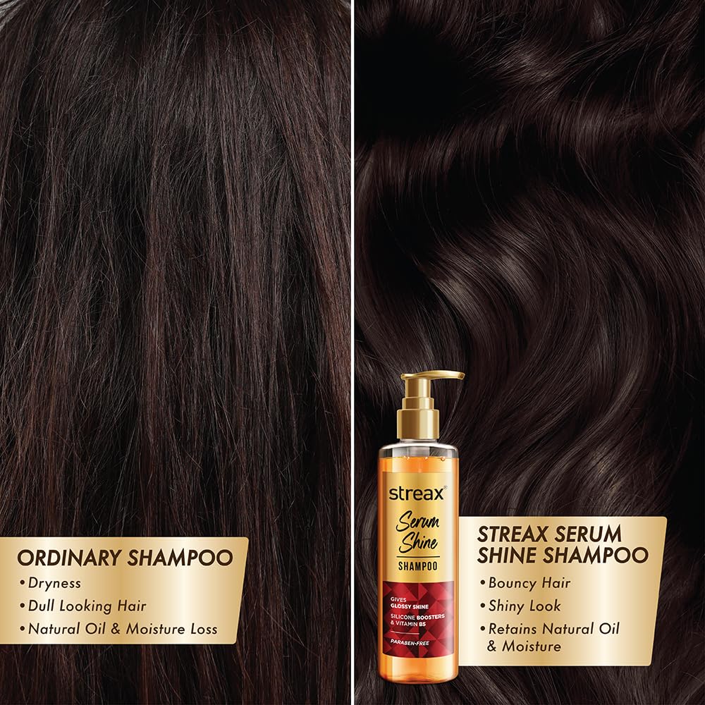 Streax Glossy Serum Shine Shampoo for Frizzy and Dry Hair | Paraben-Free Hair Shampoo with Silicon Actives | Controls Frizz, for Smooth & Shiny Hair, 240 ml