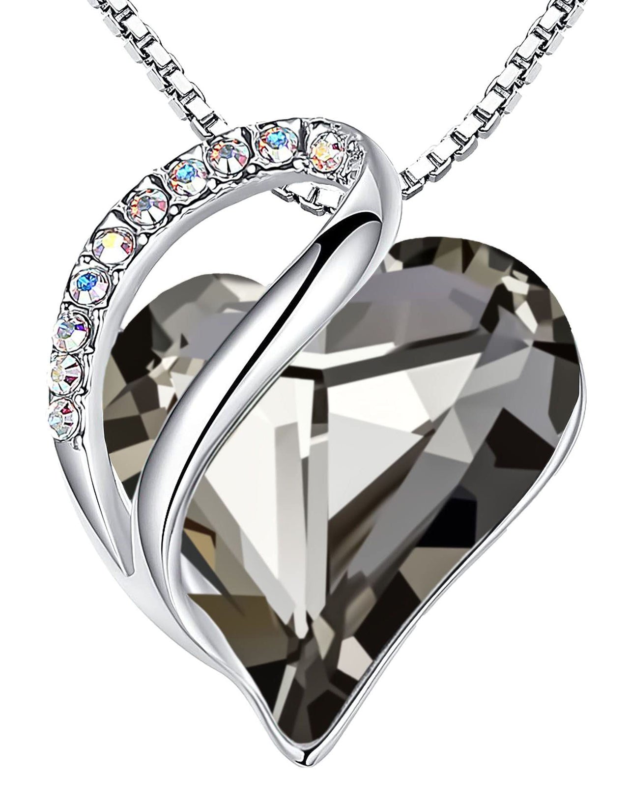 Leafael Women’s Silver Plated Infinity Love Heart Pendant Necklace with Birthstone Crystals, Jewelry Gifts for Her, 18 + 2 inch Chain, Anniversary Birthday Mother's  Necklaces for Wife Mom Girlfriend 13c-Protection-Crystal Black