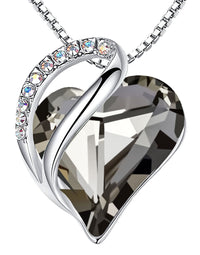 Leafael Women’s Silver Plated Infinity Love Heart Pendant Necklace with Birthstone Crystals, Jewelry Gifts for Her, 18 + 2 inch Chain, Anniversary Birthday Mother's  Necklaces for Wife Mom Girlfriend 13c-Protection-Crystal Black