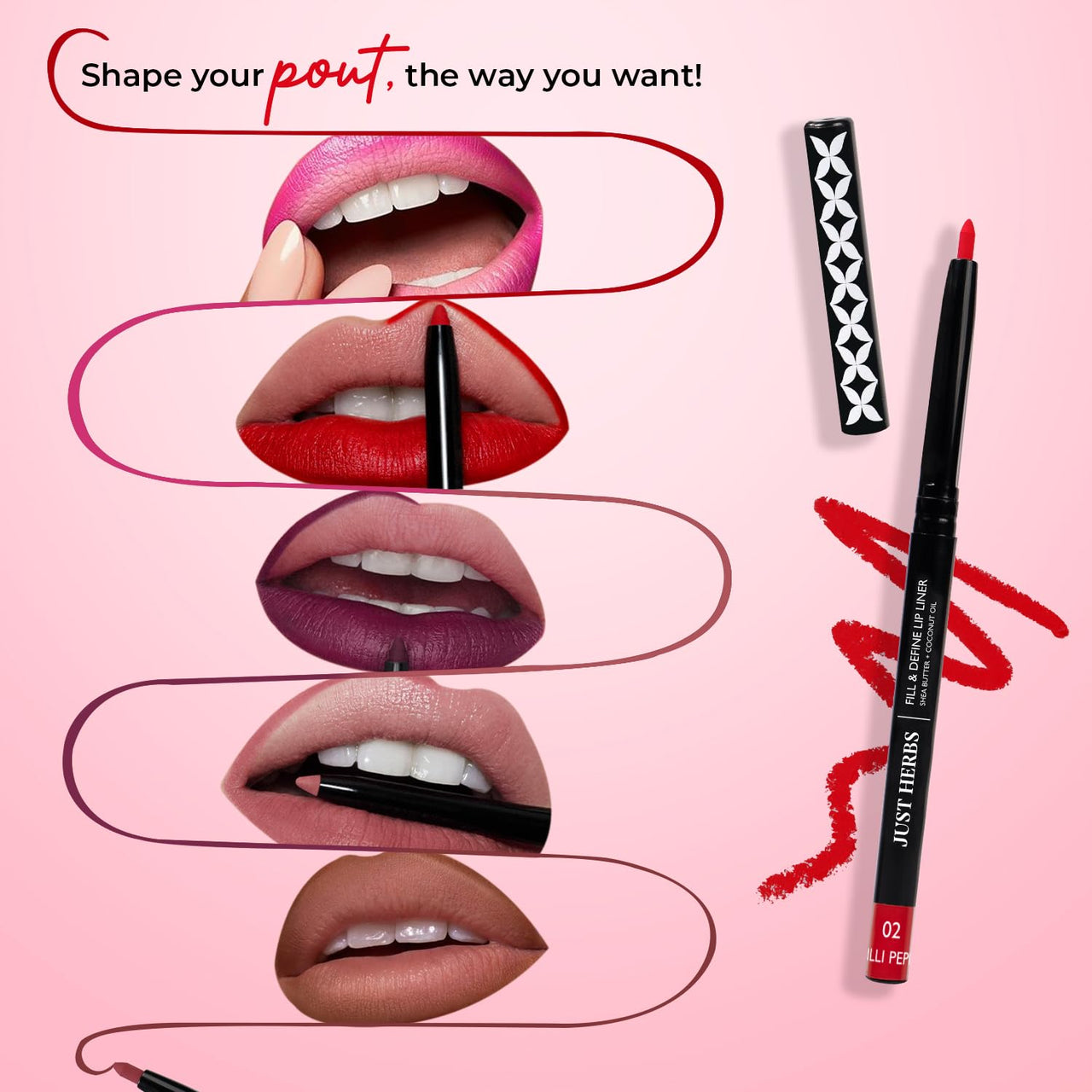 Just Herbs Fill & Define Lip Liner with Shea Butter and Coconut Oil Transfer Proof Long Lasting Creamy Matte Finish Lip Liner (Dirty Rose, 0.3g)