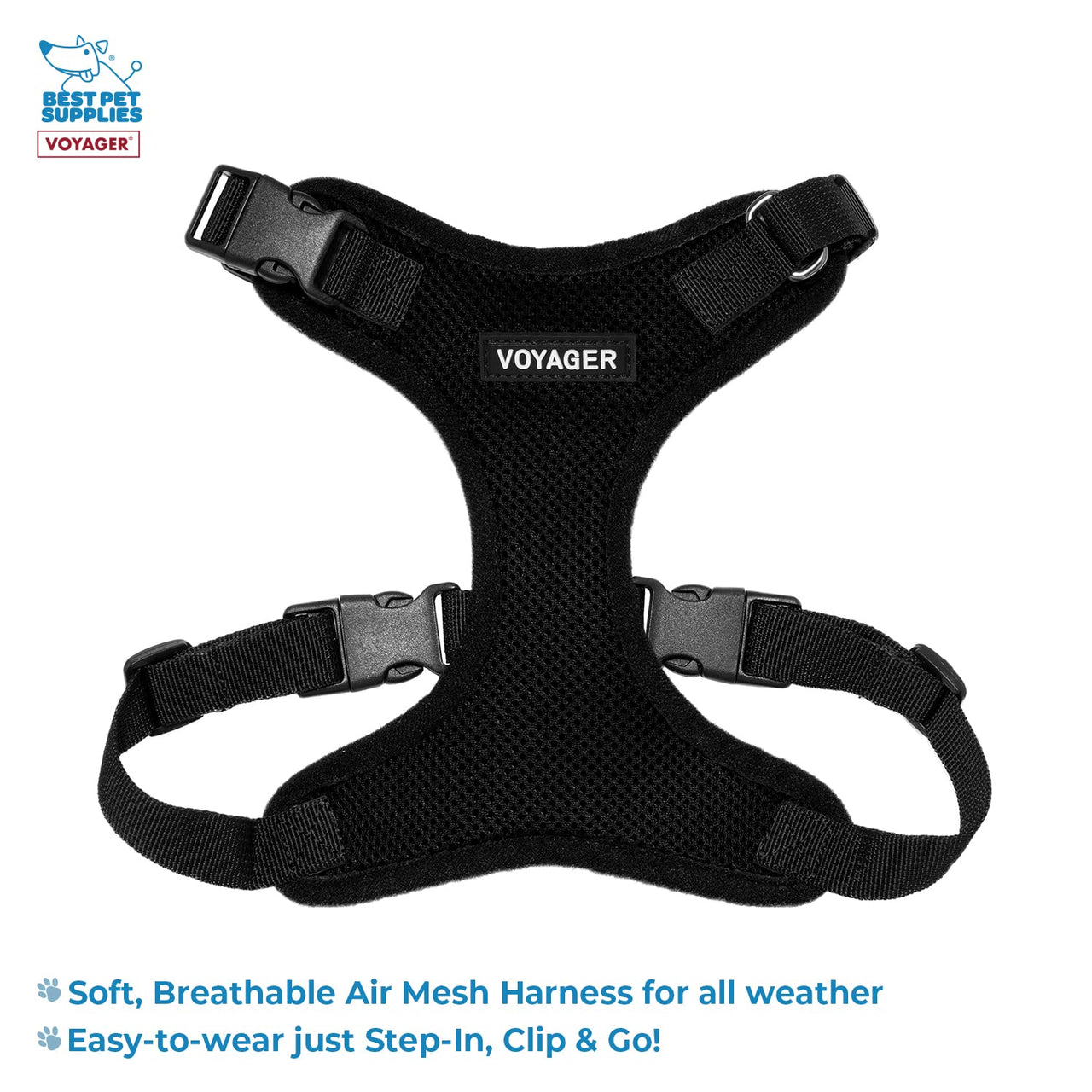 Voyager Step-in Lock Dog Harness w Reflective Dog Leash Combo Set with Neoprene Handle 5ft - Supports Small, Medium and Large Breed Puppies/Cats by Best Pet Supplies - Black, L Harness Leash Set (Black) L (Chest: 20 - 25")