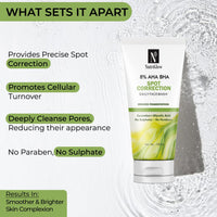 NutriGlow 8% AHA BHA Spot Correction Daily Face Wash, Gentle Exfoliating Formula with Cucumber, Glycolic Acid, All Skin Types For Men And Women (100ml) Pack of 2