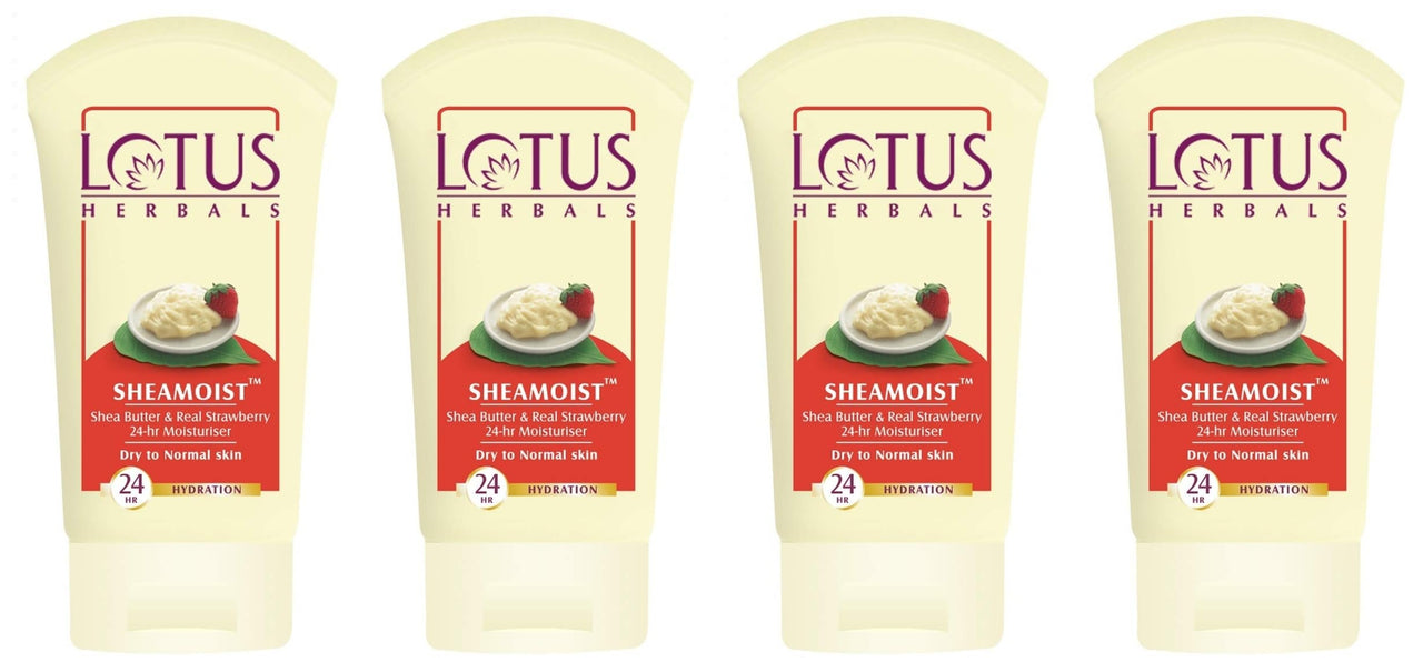 Lotus Herbals Shea Butter and Real Strawberry 24 Hour Moisturiser Cream (60g) x Pack of 4