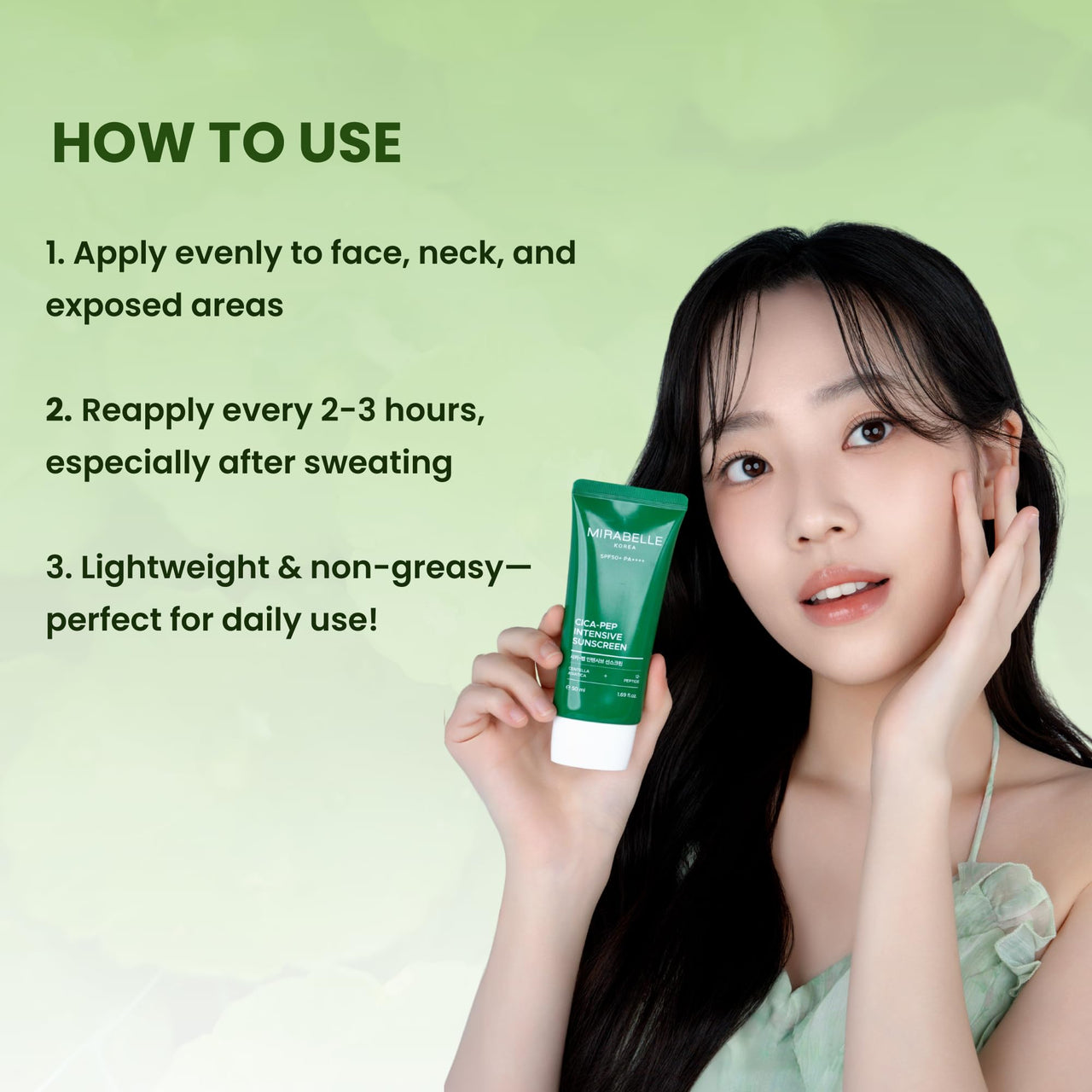 Mirabelle Korea Cica-Pep Intensive Sunscreen SPF 50+ PA++++ | Lightweight & Hydrating | No White Cast | In-Vivo Tested | Koreana Skincare | For Men & Women | For All Skin Types | 50 ml