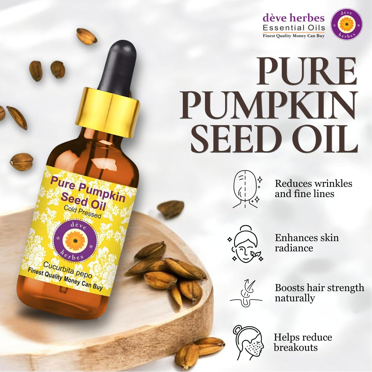 Deve Herbes Pure Pumpkin Seed Oil (Cucurbita pepo) Cold Pressed 30ml
