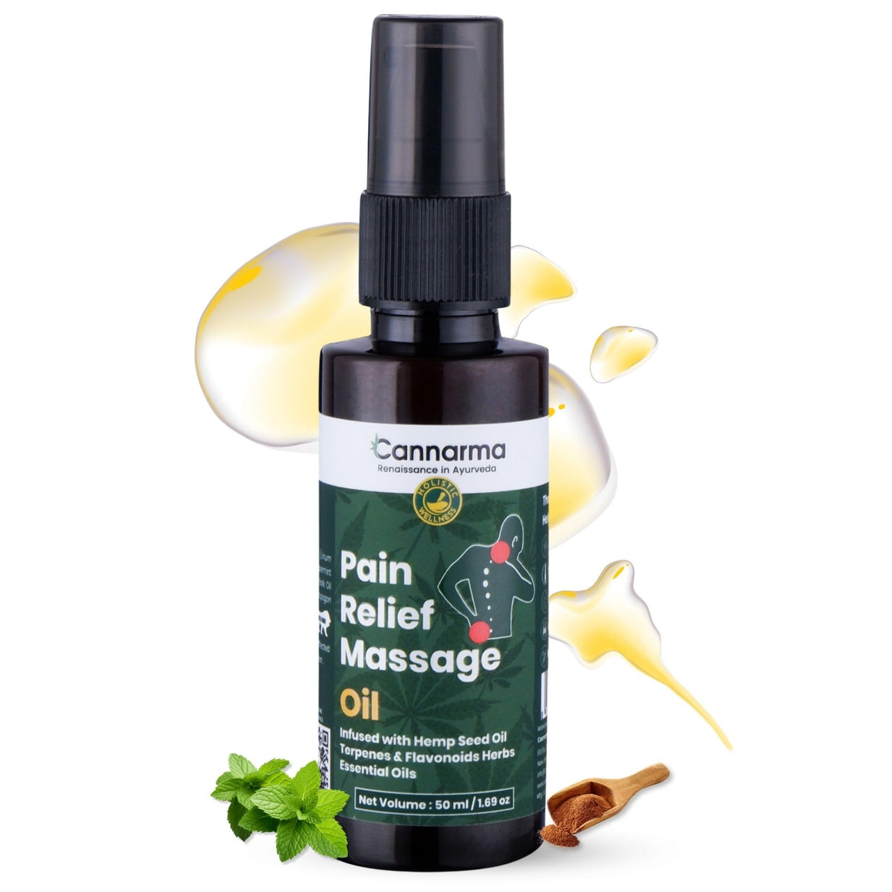 Cannarma Hemp Pain Relief Massage oil - 50 ml | Ayurvedic Pain Relief Oil for Muscle Stiffness and Sports Injuries, Helps in Arthritis pain, Muscle pain, Joint pain, Knee pain, Back pain | Chemical-Free Formula for Pain care with Hemp seed oil & Ayurvedic