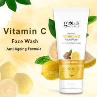 Globus Naturals Anti-Ageing Skin Brightening Vitamin C Face Wash, Enriched with Peach & Jujube, Skin Illuminating & Tan Removal Formula, For All Skin Types, Both Men & Women (75 g) (Pack of 1)