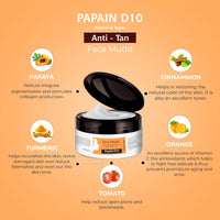 Passion Indulge Papain D10 Natural Face Mudd Pack for Tan Removal and Uneven Skin Tone| 100% Natural | 100% Vegetarian | Aromatherapy | Peta Certified - 250gm