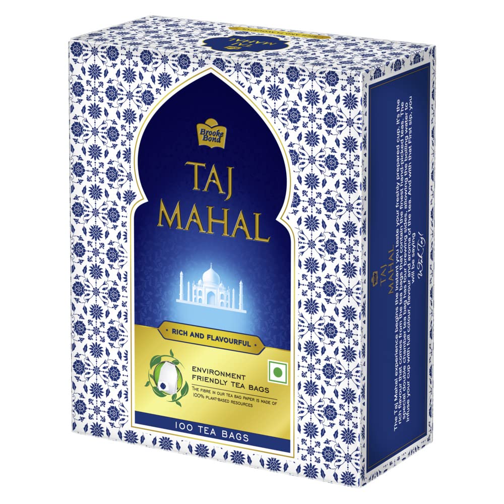 Taj Mahal Tea Bags 100 pcs, Rich and Flavourful Chai - Premium Blend of Powdered Fresh Loose Tea Leaves Flavour : orange