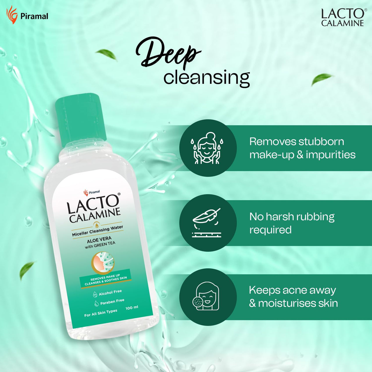 Lacto Calamine Micellar Water Make Up Remover Liquid | 100ml each - Pack of 3 | Aloe Vera, Green Tea & Niacinamide |Cleansing Water For Face That Removes Make-Up, Excess Oil & Impurities |Alcohol Free